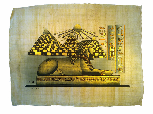 Ägyptischer Papyrus,  Sphinx & Pyramiden
