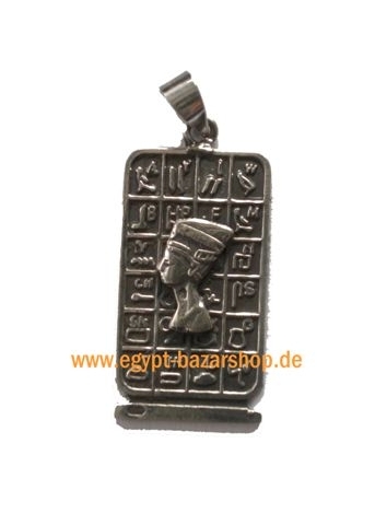 Silberanhänger Nofretete und Hieroglyphen-Symbole
