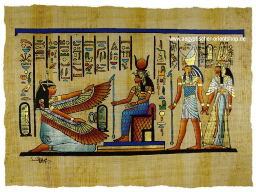 Papyrus Isis, Maat, Horus und Hathor.