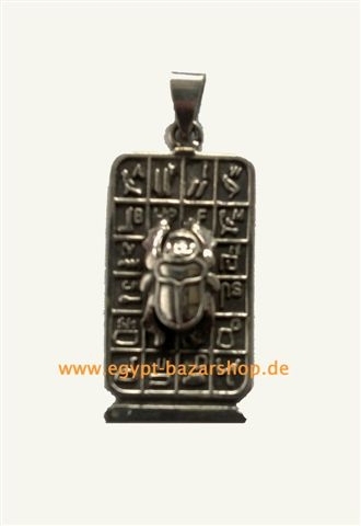 Ägyptischer Silberanhänger Skarabäus und Hieroglyphen-Symbole